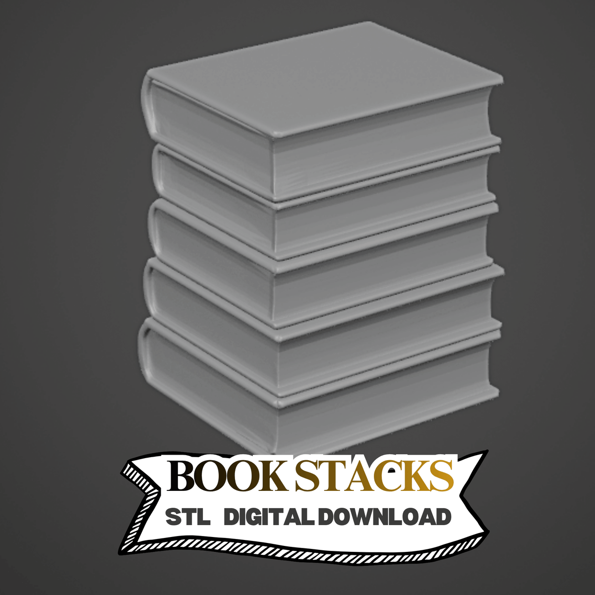3D-model van gestapelde miniatuurboeken voor een miniatuurbibliotheek of diorama, door Miniatures Guild