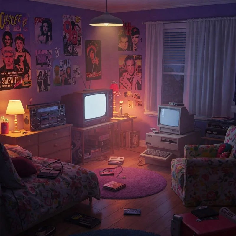 Tienerslaapkamer uit de jaren negentig met posters, bed en oude televisie, als voorbeeld voor de Teenage Bedroom workshop van Miniatures Guild in Utrecht